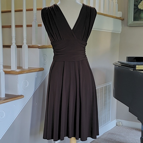 Chocolate V Neck Fit n Flare Dress - Picture 2 of 4